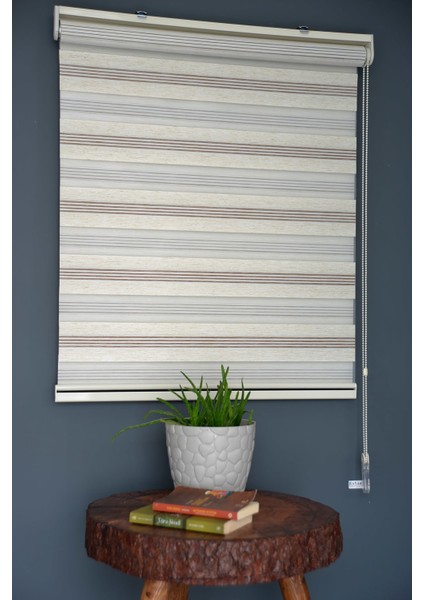 Zebra Stor Perde PLZ-602 Krem & Koyu Kahverengi Renk Eteksiz 170 x 200 cm