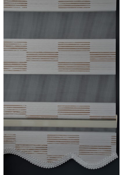 Zebra Stor Perde Pj-04 Beyaz & Kahve Renk Etekli 100 x 200 cm