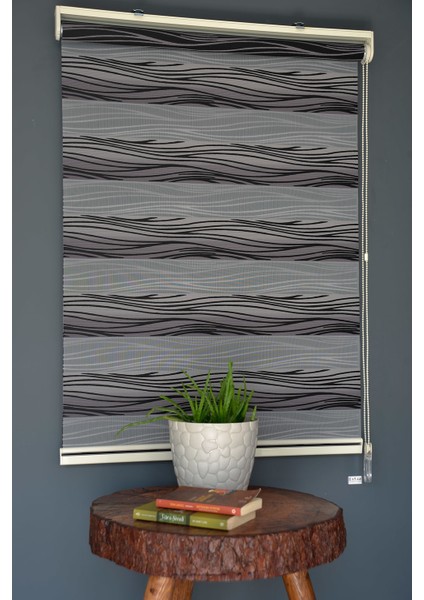 MZ-684 Purple Taupe, Gri & Siyah Renk Renk Eteksiz Zebra Stor Perde