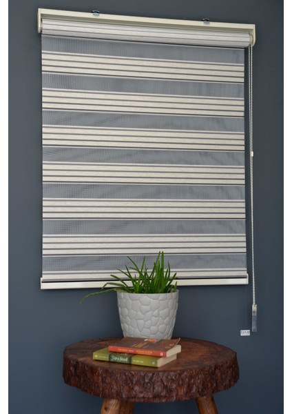 Zebra Stor Perde PLZ-804 Sütlü Kahve & Gri Renk Eteksiz Bambu 160 x 260 cm