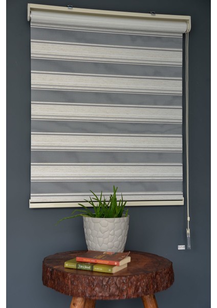 Zebra Stor Perde PLZ-801 Sütlü Kahve, Gri & Beyaz Renk Eteksiz Bambu 110 x 200 cm