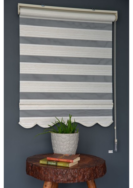 Zebra Stor Perde PLZ-800 Keten & Beyaz Renk Etekli Bambu 90 x 260 cm