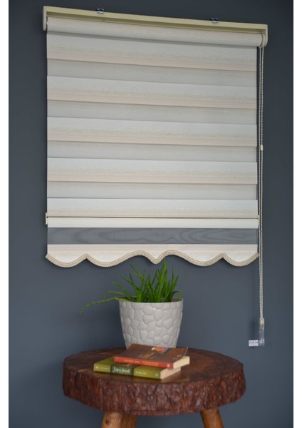 Zebra Stor Perde Zn-21 Ekru & Sütlü Kahve Renk Etekli 210 x 260 cm
