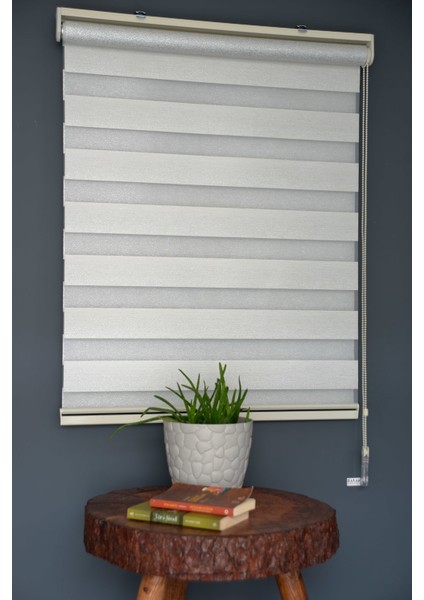 Zebra Stor Perde SM-401 Ekru & Gümüş Yaldız Renk Eteksiz 90 x 260 cm
