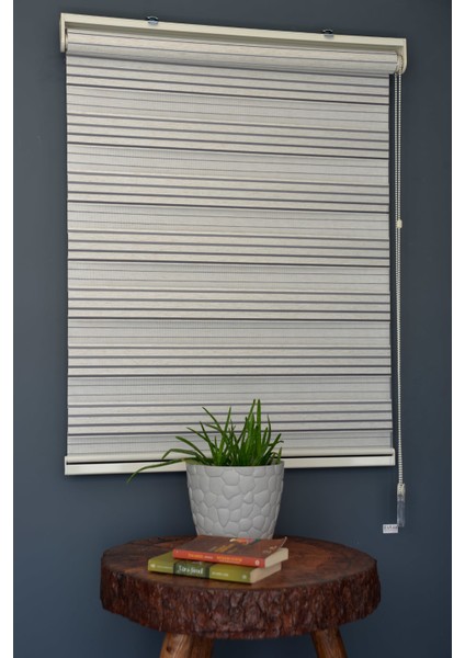 Zebra Stor Perde PLZ-804 Sütlü Kahve & Gri Renk Eteksiz Bambu 260 x 200 cm