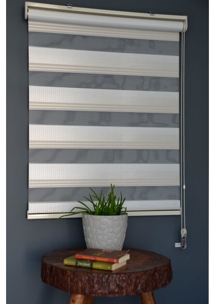 Td-41 Beyaz & Krem Renk Eteksiz Zebra Stor Perde