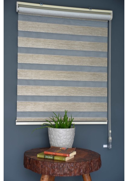 Zebra Stor Perde SM-402 Haki & Gümüş Yaldız Renk Eteksiz 270 x 260 cm