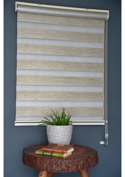 Zebra Stor Perde SM-402 Haki & Gümüş Yaldız Renk Eteksiz 270 x 260 cm