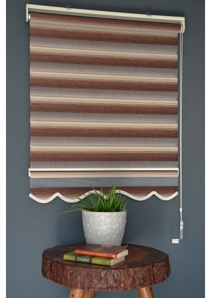 Zebra Stor Perde Yz-04 Krem & Koyu Kahverengi Renk Etekli 130 x 260 cm fiyatları