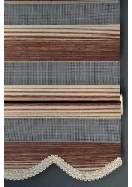 Zebra Stor Perde Yz-04 Krem & Koyu Kahverengi Renk Etekli 130 x 260 cm modelleri