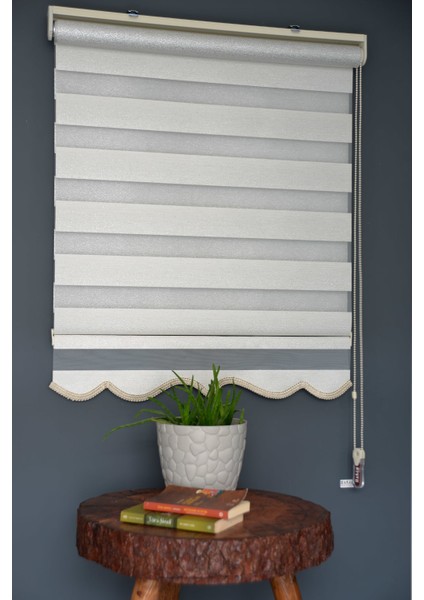 Zebra Stor Perde SM-401 Ekru & Gümüş Yaldız Renk Etekli 180 x 200 cm