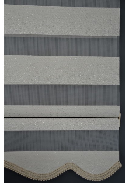 Zebra Stor Perde SM-401 Ekru & Gümüş Yaldız Renk Etekli 180 x 200 cm