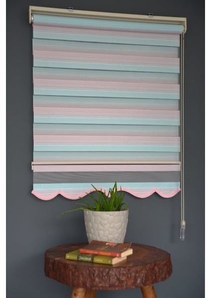 Zebra Stor Perde Zn-23 Gül Kurusu & Turkuaz Renk Etekli 130 x 260 cm