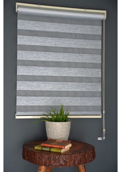 Zebra Stor Perde SM-403 Koyu Yeşil & Gümüş Yaldız Renk Eteksiz 100 x 260 cm