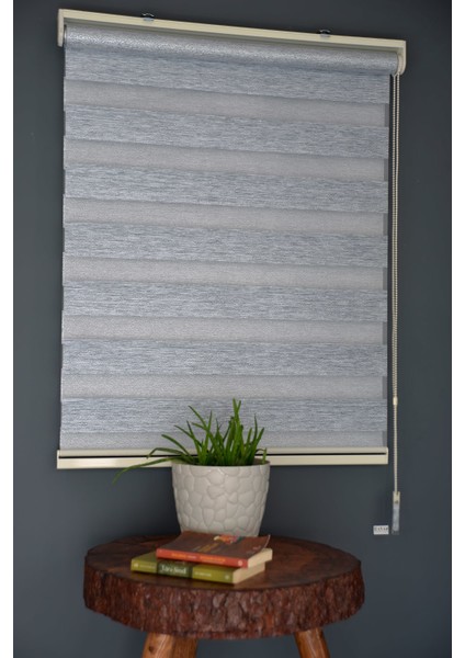 Zebra Stor Perde SM-403 Koyu Yeşil & Gümüş Yaldız Renk Eteksiz 100 x 260 cm