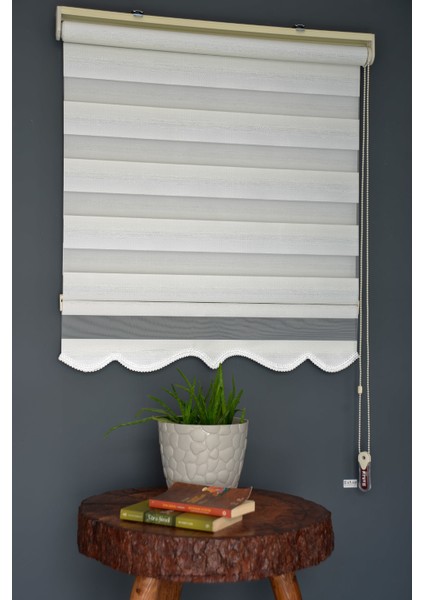Zebra Stor Perde Zn-20 Beyaz & Ekru Renk Etekli 110 x 200 cm
