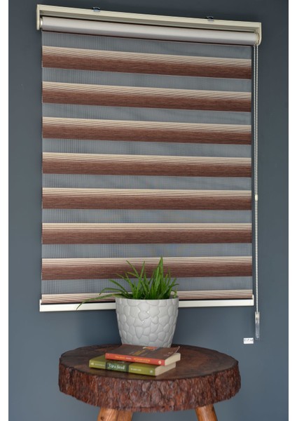 Zebra Stor Perde Yz-04 Krem & Koyu Kahverengi Renk Eteksiz 180 x 260 cm