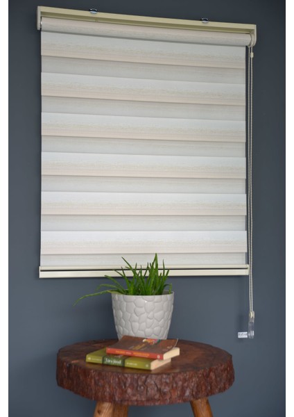 Zebra Stor Perde Zn-21 Ekru & Sütlü Kahve Renk Eteksiz 130 x 260 cm