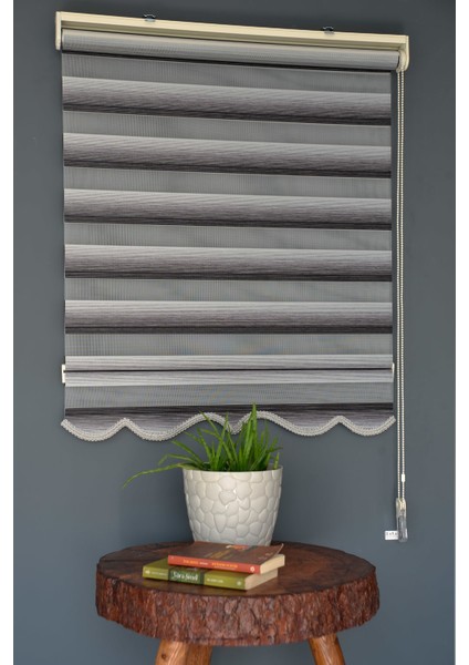 Zebra Stor Perde Yz-06 Gri & Siyah Renk Etekli 220 x 200 cm