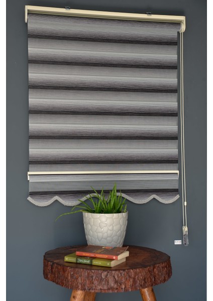 Zebra Stor Perde Yz-06 Gri & Siyah Renk Etekli 220 x 200 cm
