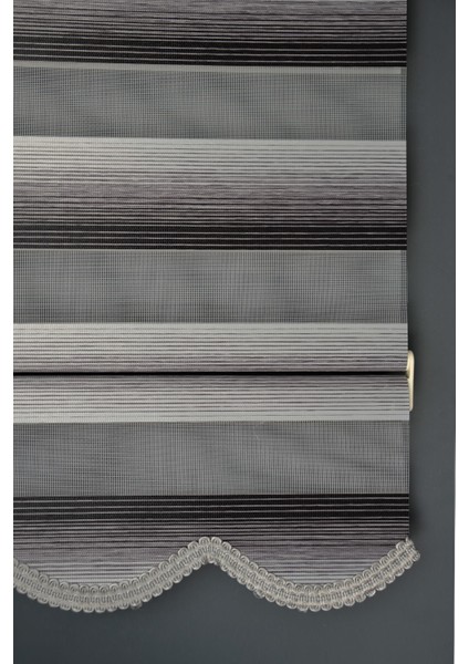 Zebra Stor Perde Yz-06 Gri & Siyah Renk Etekli 220 x 200 cm