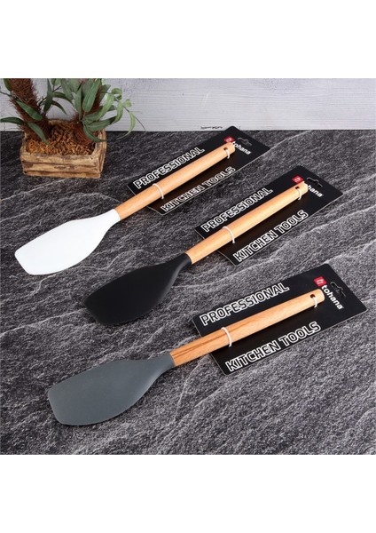 Ahşap Saplı Yanmaz Yapışmaz Lüks Silikon Spatula 3 'lü  32 cm