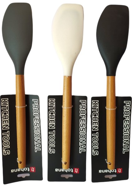 Ahşap Saplı Yanmaz Yapışmaz Lüks Silikon Spatula 3 'lü  32 cm