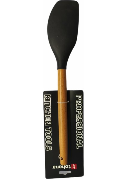 Ahşap Saplı Yanmaz Yapışmaz Lüks Silikon Spatula 32 cm