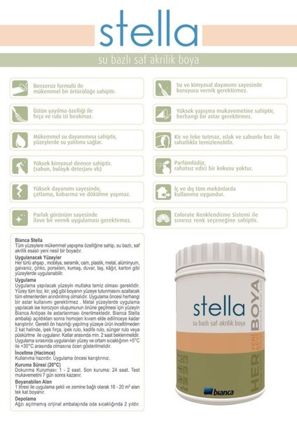 Stella Su Bazlı Saf Akrilik Boya 1 Lt 2024 Colorate X099 fırsatları