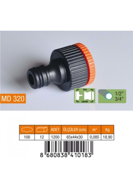 1/2-3/4" Musluk Adaptörü Plastik  MD320