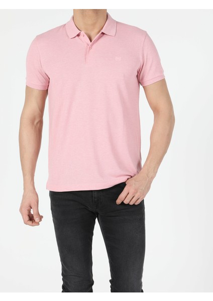 Regular Fit Polo Yaka Erkek Pembe Polo Kısa Kol