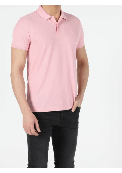 Regular Fit Polo Yaka Erkek Pembe Polo Kısa Kol