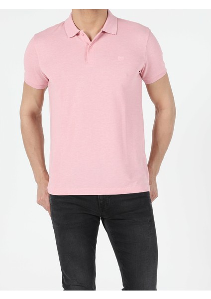 Regular Fit Polo Yaka Erkek Pembe Polo Kısa Kol