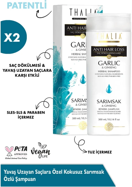 Yavaş Uzayan Saçlara Özel Kokusuz Sarımsak Özlü Şampuan Seti 2 x 300ml