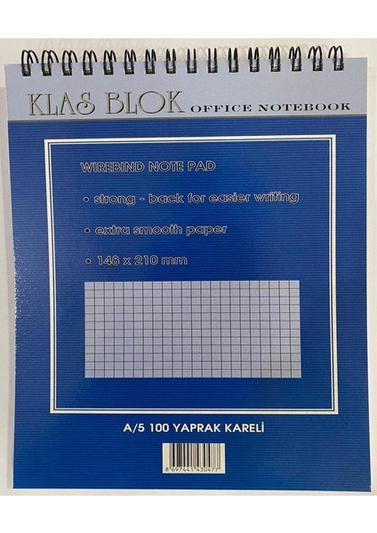 A5 Karelı Spiralli Bloknot 100 Yaprak 0447