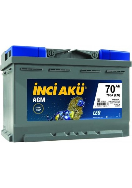 Inci 12 V 70 Ah Agm Start Stop Leo Akü ( Üretim Yılı: 2021 )