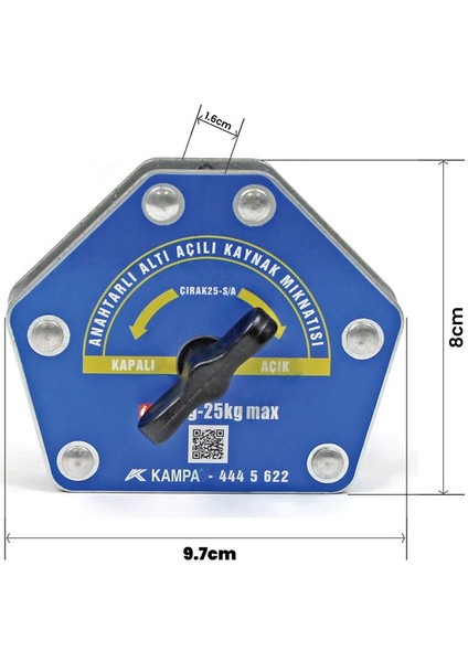 Çırak-25M/A Manyetik Kaynak Gönyesi On-Off Anahtarlı 6 Açılı, 15-25 Kg Kaynak Tutucu Mıknatıs