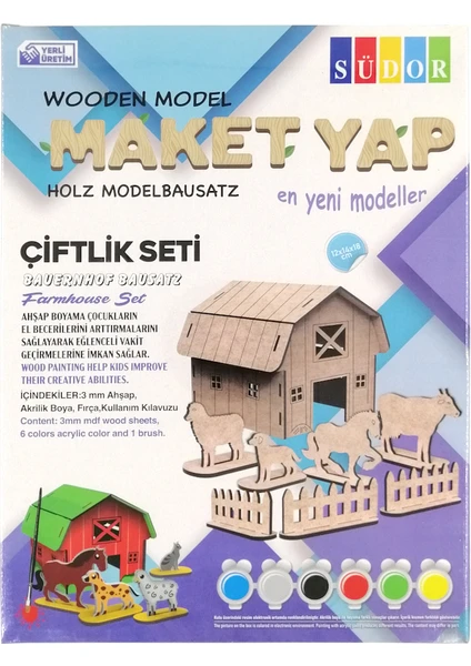 Ahşap Maket Çiftlik Boyama Seti 12X14X18 cm N:MD206