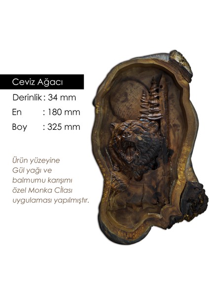 Doğa  Dolunay Bozayı Ahşap Ceviz Oyma-Kabartma Rölyef Tablo
