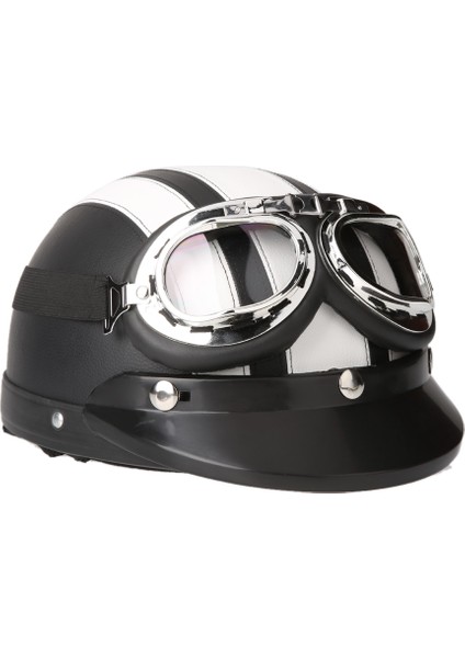 Motosiklet Scooter Açık Yüz Yarım Deri Kask, Vizörlü (Yurt Dışından)