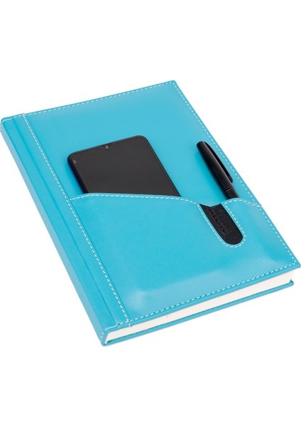 Deri Telefon Kılıflı Kapak Tarihsiz Düz Defter 17 x 24 cm Turkuaz