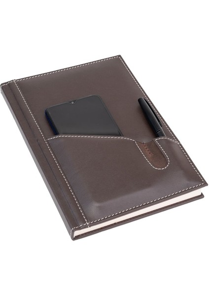 Deri Telefon Kılıflı Kapak Tarihsiz Düz Defter 17 x 24 cm Kahve