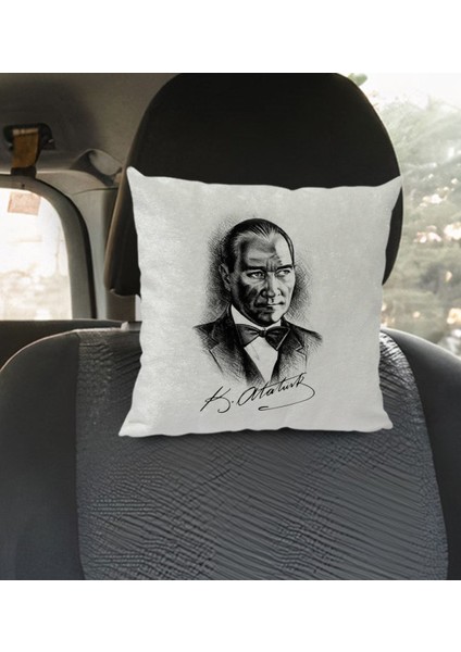 Gift Atatürk Temalı Kare Araç Koltuk Yastığı-14