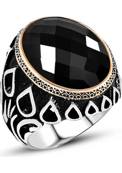 Gümüş Siyah Zirkon Taşlı Erkek Yüzük