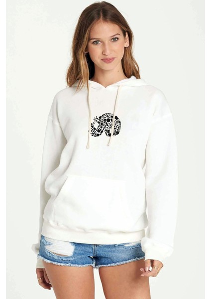 Pubg 3lvl Kask Baskılı Beyaz Kadın Örme Kapşonlu Sweatshirt Uzun Kol