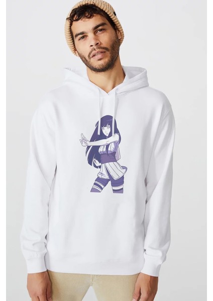 Anime Naruto Sasuke Sharinnegan Baskılı Beyaz Erkek Örme Kapşonlu Sweatshirt Uzun Kol