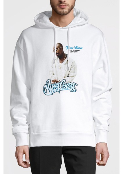Rap Hiphop 2pac Rip West Coast Baskılı Beyaz Erkek Örme Kapşonlu Sweatshirt Uzun Kol