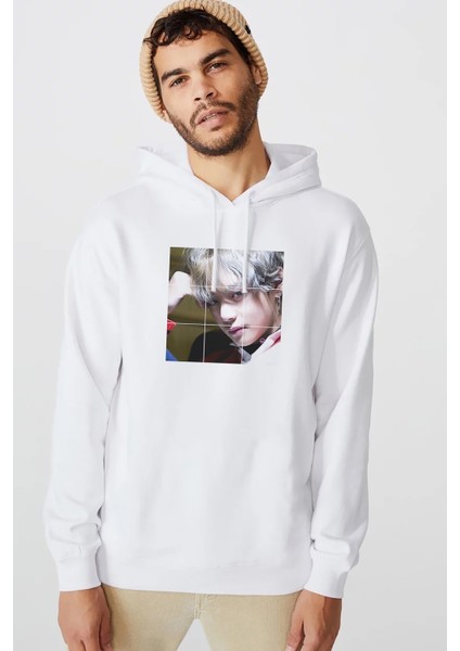 K Pop Koreli Muzik Grubu Kpop Baskılı Beyaz Erkek Örme Kapşonlu Sweatshirt Uzun Kol