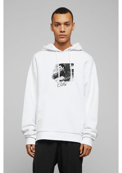 Elvis Presley Metal Rock Muzik Grubu Baskılı Beyaz Erkek Örme Kapşonlu Sweatshirt Uzun Kol