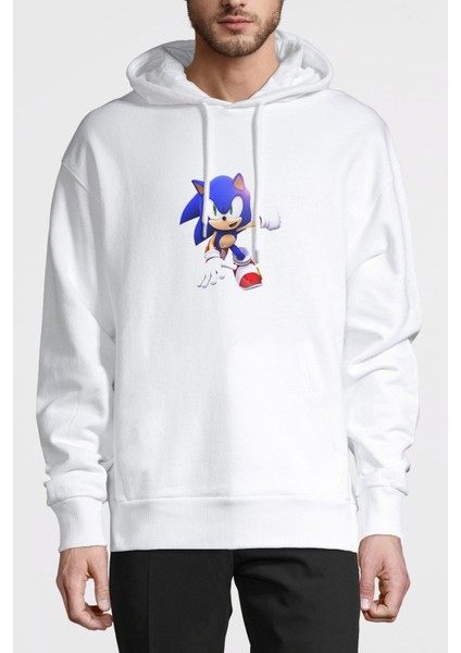 Süper Sonic Metal Rock Music Müzik Baskılı Beyaz Erkek Örme Kapşonlu Sweatshirt Uzun Kol